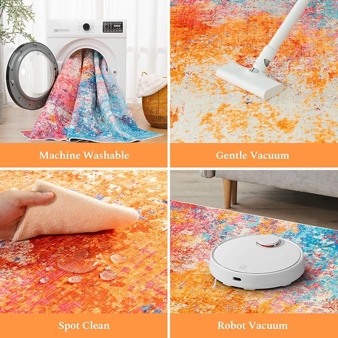 Rugflix 8x10 Area Rugs for Living Room, Washable Large Multicolor Rug - Image 5