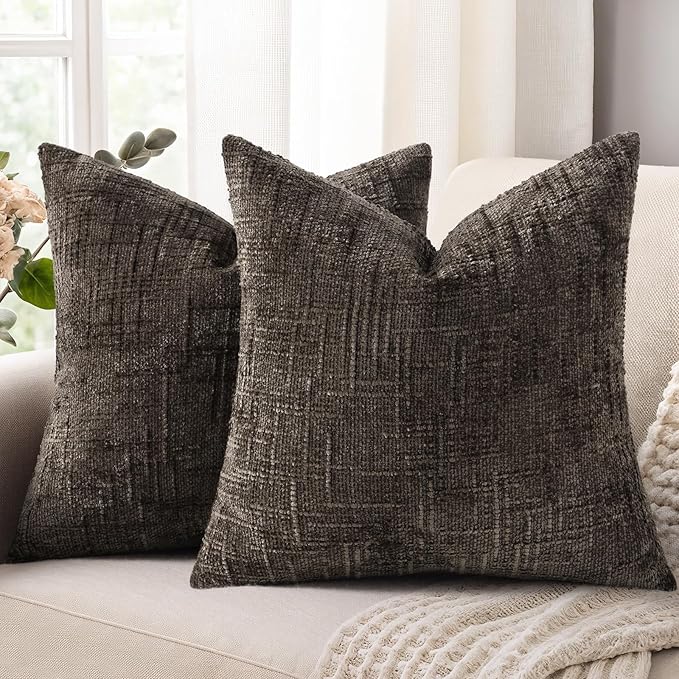 decorUhome Dark Brown Chenille Euro Sham Throw Pillow Covers 26x26 Set of 2 by decorUhome