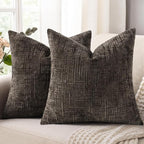 decorUhome Dark Brown Chenille Euro Sham Throw Pillow Covers 24x24 Set of 2 by decorUhome