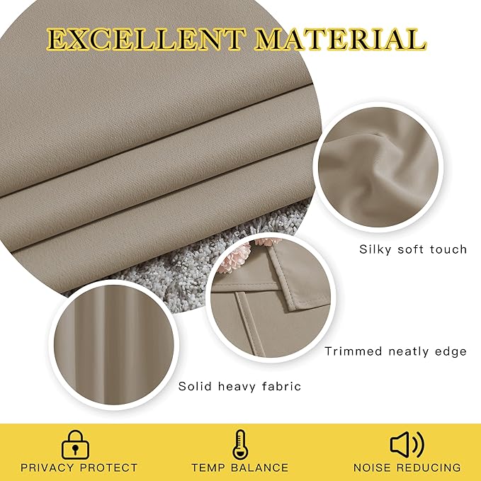 NICETOWN Taupe Window Treatments 66 inch Length 2 Panels Set, Grommet Blackout - Image 3