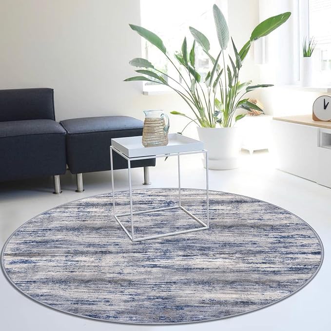 KOZYFLY Modern Abstract Round Washable Rug 5Ft, Non-Slip Soft Kitchen Bathroom by KOZYFLY