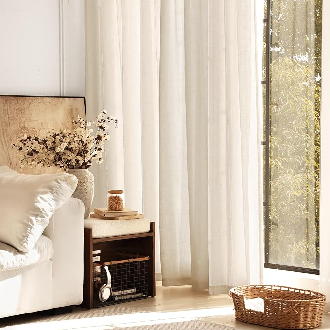 Apricot Linen Curtain 120 inch Length 2 Panels Set Back Tab Light Filtering - Image 6
