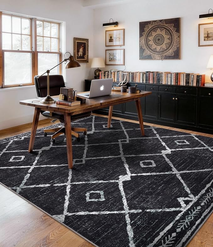 YIHOUSE Moroccan Rugs for Living Room, 8x10 Black and White Aztec Area Rug - Image 9