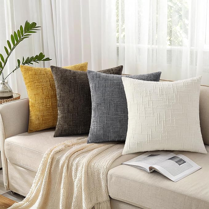 decorUhome Summer Mustard Yellow Chenille Throw Pillow Covers 18x18 Set of 2 - Image 7