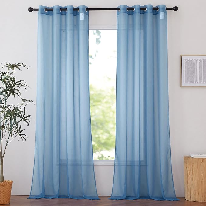NICETOWN Stone Blue Sheer Curtains 96 Inches Long, Grommet Airy & Lightweight by NICETOWN