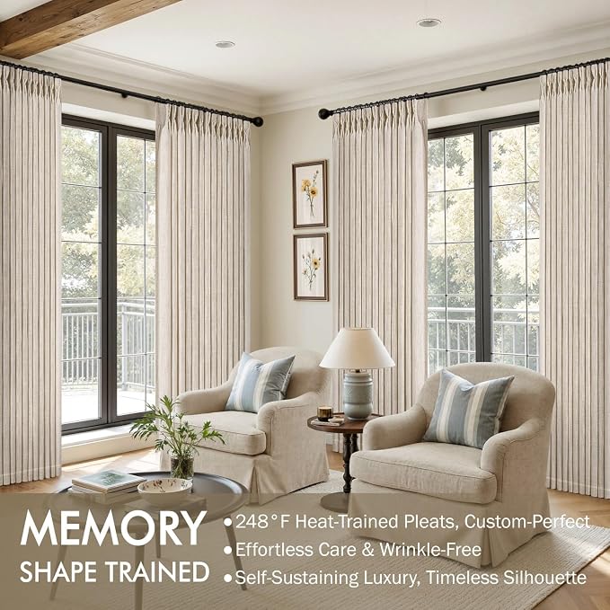 MIULEE Pinch Pleated Thick Linen Curtains 108 Inches Long 2 Panels - Image 2
