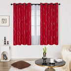 Deconovo Red Curtains, Christmas Drapes, Wave Line Dot Foil Print, 52 x 63 Inch - Image 2