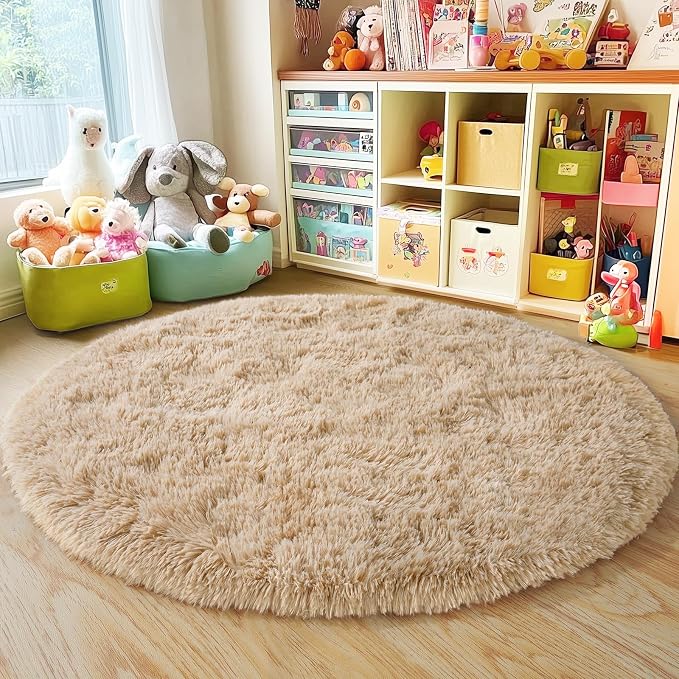3'x3' Beige Round Rug for Bedroom, Ultra Soft Fluffy Circle Rug for Kids Girls - Image 7