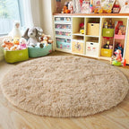 3'x3' Beige Round Rug for Bedroom, Ultra Soft Fluffy Circle Rug for Kids Girls - Image 7