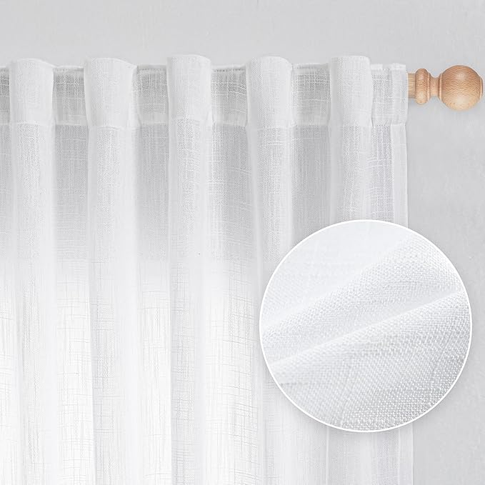 MYSKY HOME White Curtains 95 Inches Long Semi Sheer Drapes Light Filtering by MYSKYHOME