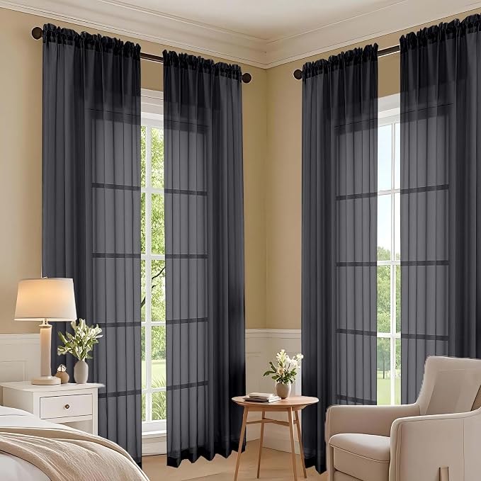 OVZME Black Bedroom Curtains 96 Length - Image 7