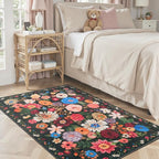 Floral Machine Washable Rug Black/Brown, 3x5 Rug Non Slip Soft Bedroom Rugs by WelcometoBabovid