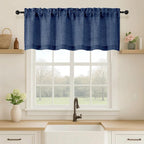 OVZME Navy Blue Valance for Windows, Light Filtering Faux Linen Textured Small by OVZME