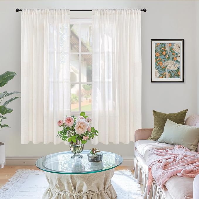 BGment Linen Semi Sheer Curtains 63 Inch Length - Image 2
