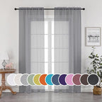OWENIE Sheer Curtains 90 Inch Length, Elegant Grey Sheer Curtains by OWENIE