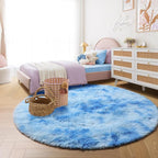 Amdrebio Tie-Dyed Light Blue Round Circle Rug 4Ft - Image 7