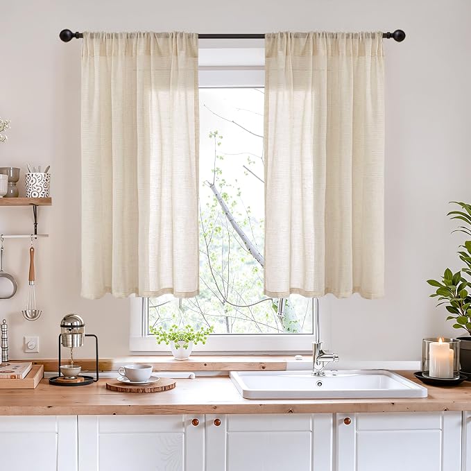 BGment 40 Inch Length Burlap Linen Curtains - Image 2
