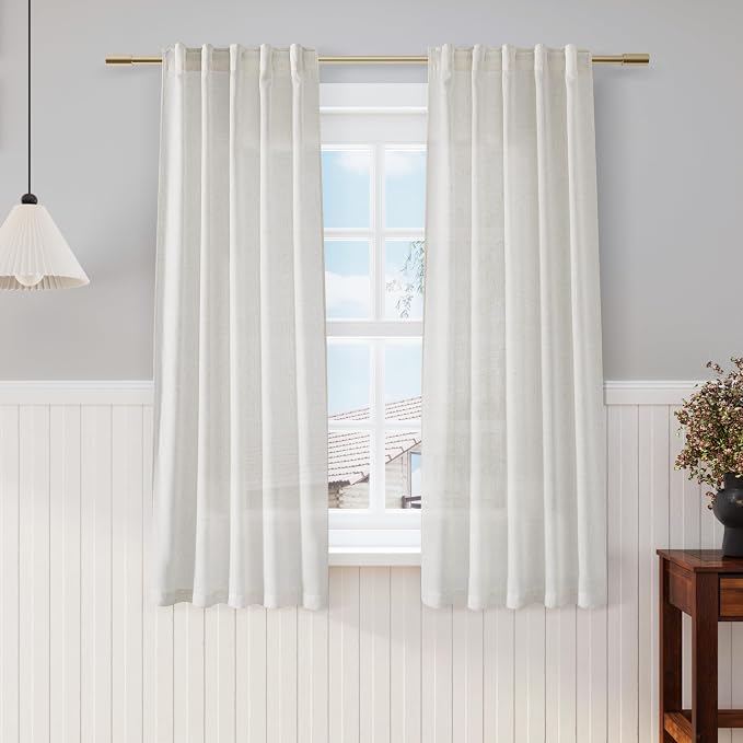 Nanspring Cream Semi Sheer Linen Curtains 63 inch Length by Nanspring