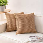 Pack of 2 Corduroy Decorative Throw Pillow Covers 20x20 InchSoft Striped Pillow by Unknown