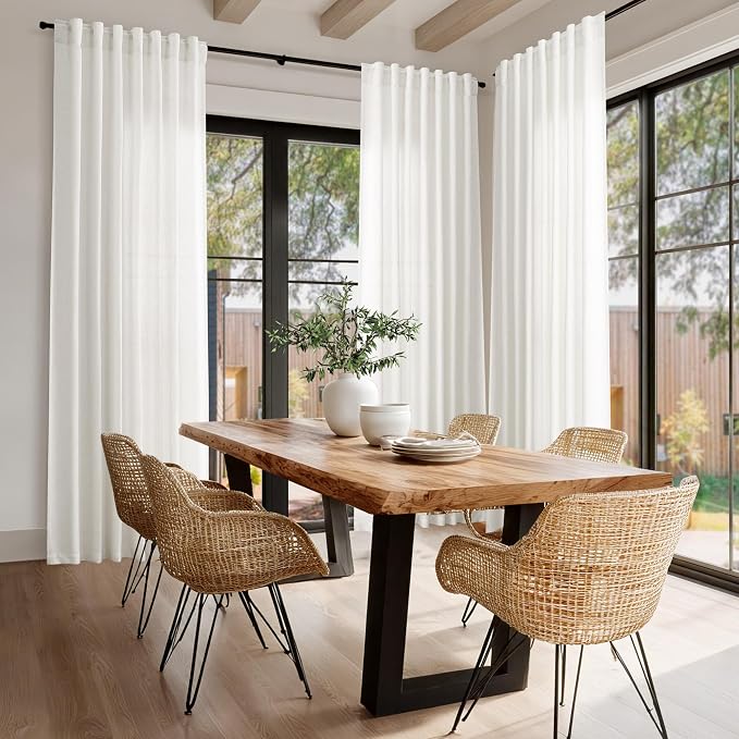 Beige White Linen Curtains for Living Room Extra Long 110 Inches Long Back Tab - Image 8