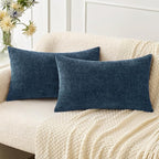 MIULEE Pack of 2 Blue Throw Pillow Covers 12x20 Inch Soft Chenille Lumbar by MIULEE
