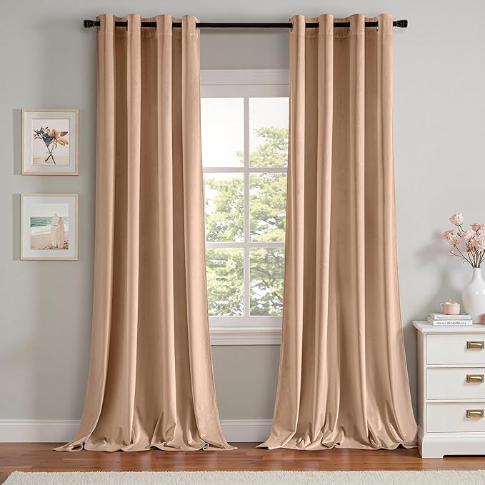 MIULEE Velvet Curtains Blush Beige Elegant Grommet Thermal Insulated Soundproof by MIULEE