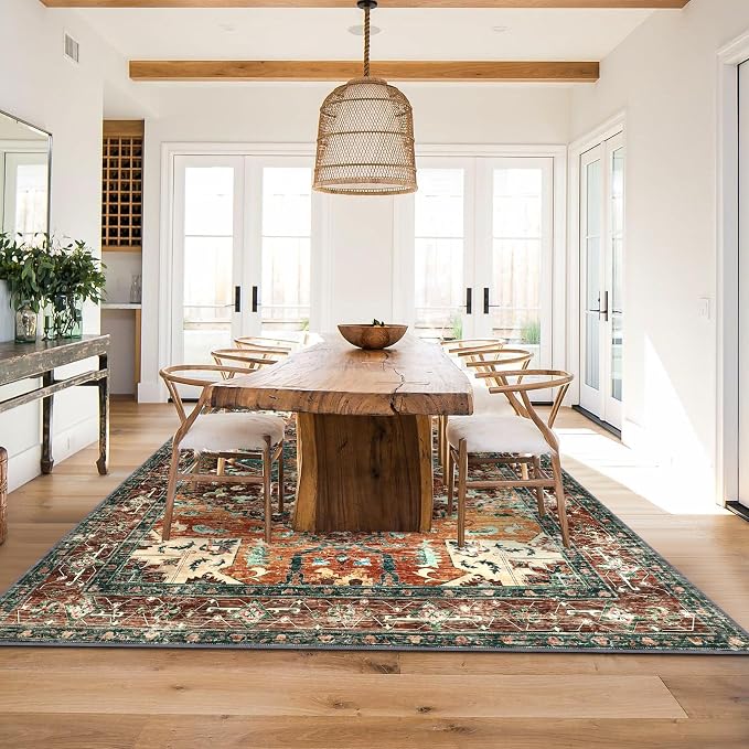 Yamaziot 8x10 Large Area Rug, Non-Slip Washable Boho Vintage Living Room - Image 7