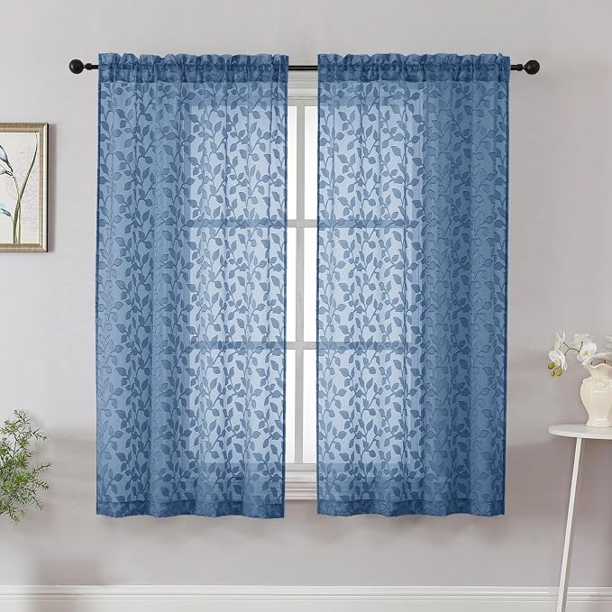 Chyhomenyc Dusty Blue Sheer Curtains 54 Inch Length by Chyhomenyc