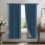Navy Blue Black Out Curtains 63 Inch Long 2 Panel Burg Linen Textured Thermal by Pitalk
