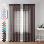 OVZME Chocolate Brown Sheer Curtains 84 Inches Long 2 Panels, Light Filtering by OVZME