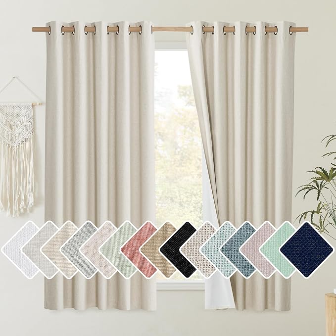 NICETOWN Natural 100% Blackout Short Curtains 63 inches Lenghth Burg by NICETOWN