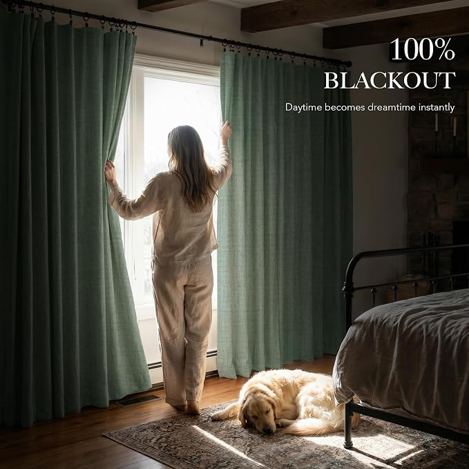 RYB HOME Sage Green 100% Blackout Curtains 90 inches Long, Thermal Insulated - Image 3