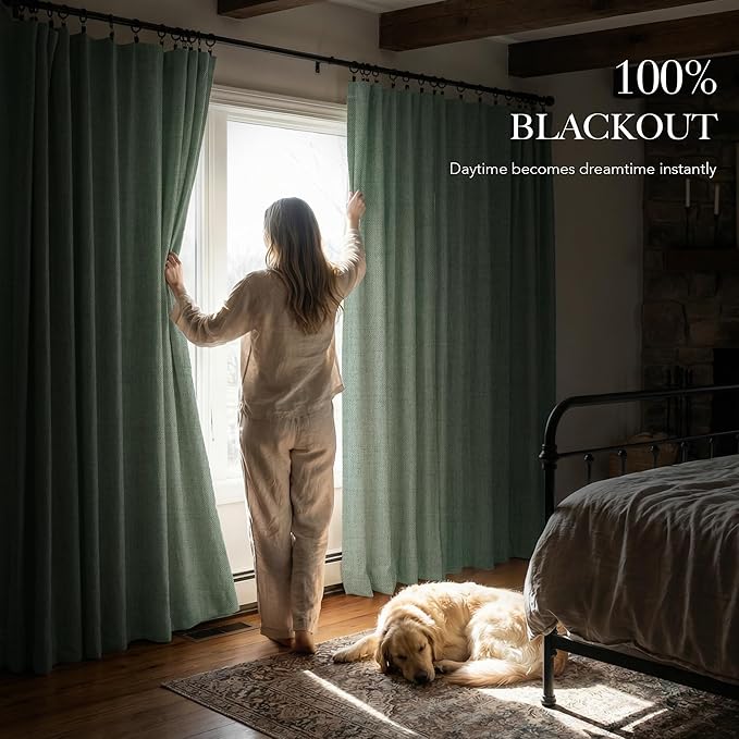 RYB HOME Sage Green 100% Blackout Curtains 102 inches Long, Thermal Insulated - Image 3