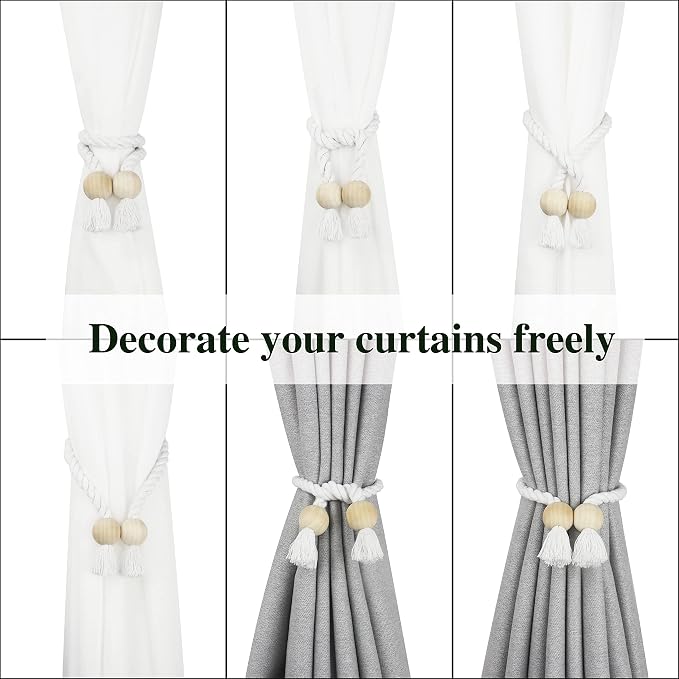 2 Pack Magnetic Curtain Tiebacks Cotton Hand Woven Tie Back Decorative Rope - Image 5