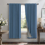 Denim Blue Living Room Black Out Curtains 63 Inch Long Insulated Thermal by Pitalk