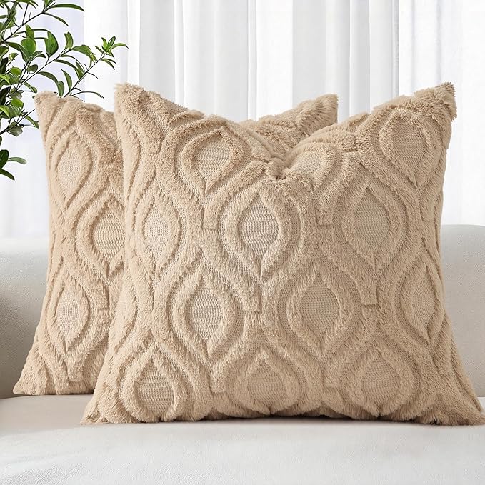 decorUhome Throw Pillow Covers 16x16 Inch Set of 2, Soft Plush Faux Wool Light by decorUhome