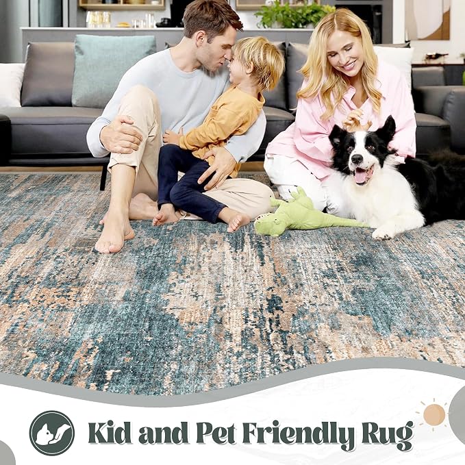8x10 Area Rugs for Living Room, Washable Modern Abstract Large Area Rug Neutral - Image 3