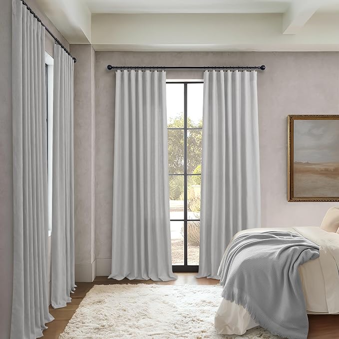 Gray Curtains 38 Inch Wide for Bedroom 2 Panel Set Back Tab Rod Pocket Semi - Image 6