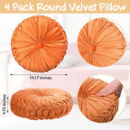 Kathfly Set of 4 Decorative Round Pleated Throw Pillows, Classy Velvet Pumpkin - Image 2