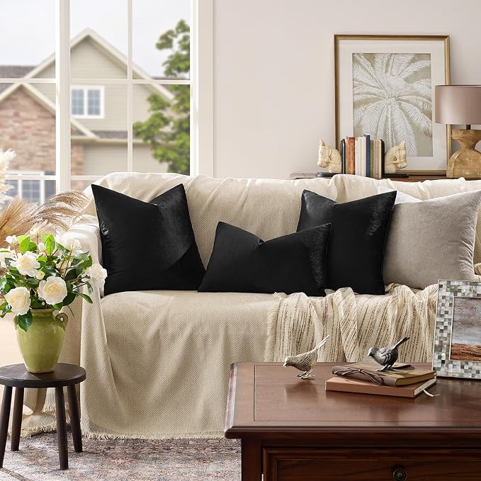 GIGIZAZA Black Velvet Pillow Covers 16x16, Decorative Square Throw Pillows - Image 2