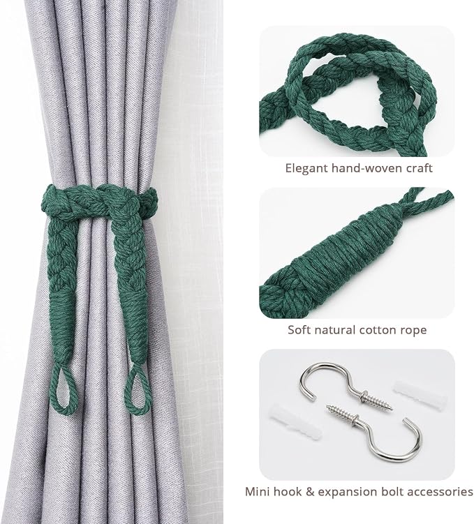 NICEEC 4 Pack Natural Cotton Rope Curtain Tiebacks Elegant Boho Style - Image 2