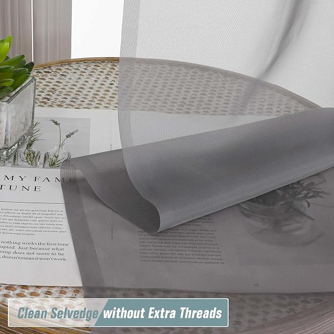 Grey Small Sheer Curtains 2 Panels, Kitchen Curtains 36 Inch Length, Elegant - Image 5