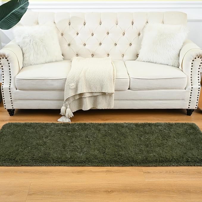 Goideal Fluffy Runner Rug for Bedroom Living Room, 2x6 Olive Green Bedside Rugs - Image 5