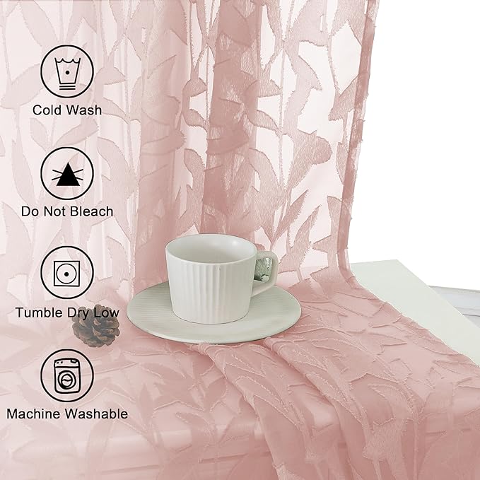 Lecloud Leia 54 Inch Living Room Blush Sheer Curtains 2 Panels, Lightweight - Image 8