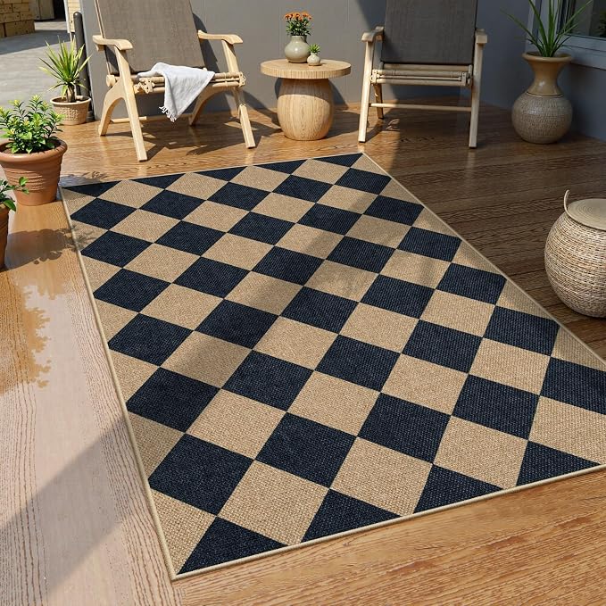 Lahome Colette Checkered Easy Jute 3x5 Outdoor Patio Rug, Washable Rugs - Image 7
