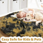 Amdrebio Black Gold Yellow Grey Round Circle Rugs 5Ft - Image 4