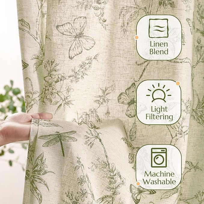jinchan Floral Curtains Lined Linen Blend Curtain - Image 3