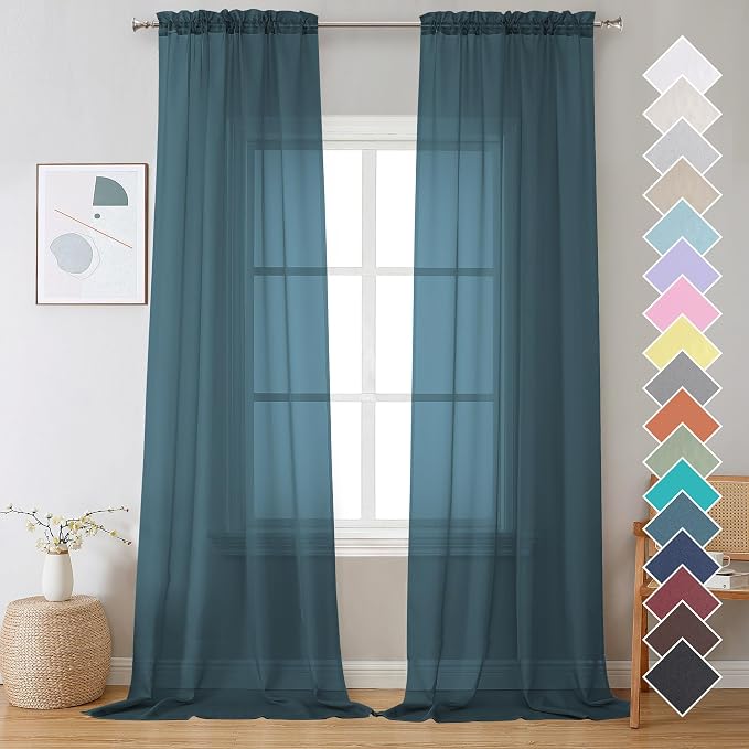 OVZME 2 Panels Sheer Dusty Blue Window Curtain 96" Length by OVZME