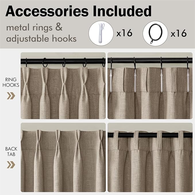MIULEE Pinch Pleated Thick Linen Curtains 96 Inches Long 2 Panels - Image 8