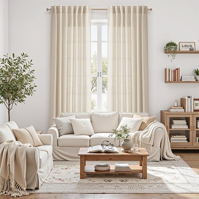 Cream Beige Linen Curtains for Living Room 126 Inches Long Light Filtering Semi - Image 8